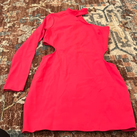 Urban Outfitters Crawford Asymmetrical Cutout Mini Dress L - Hot Pink - Picture 2 of 3